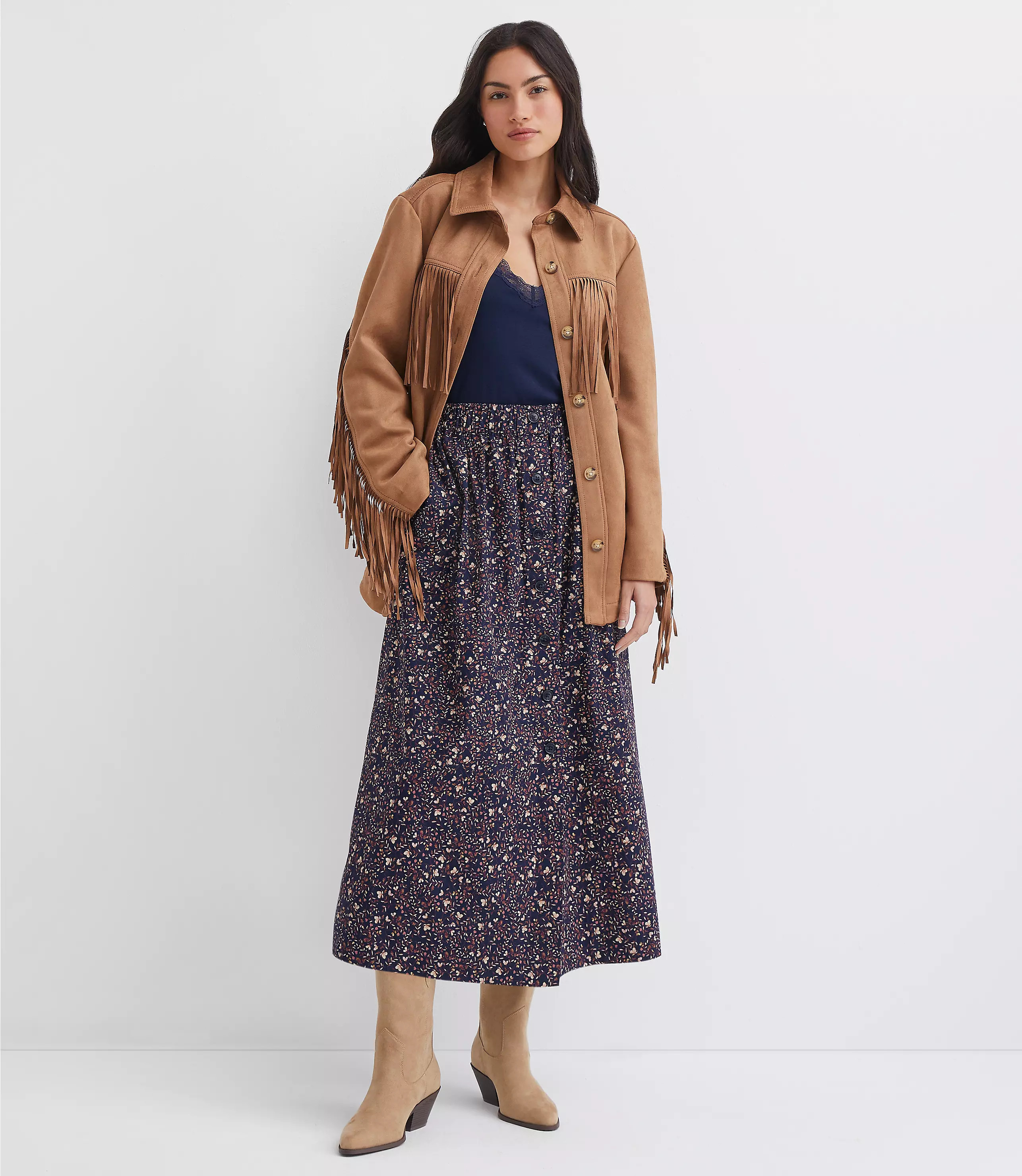 Floral Poplin Button Midi Pocket Skirt | LOFT