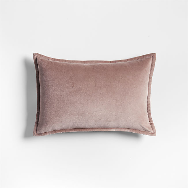 Organic Washed Cotton Velvet 18"x12" Moody Mauve Throw Pillow with Feather Insert + Reviews | Cra... | Crate & Barrel