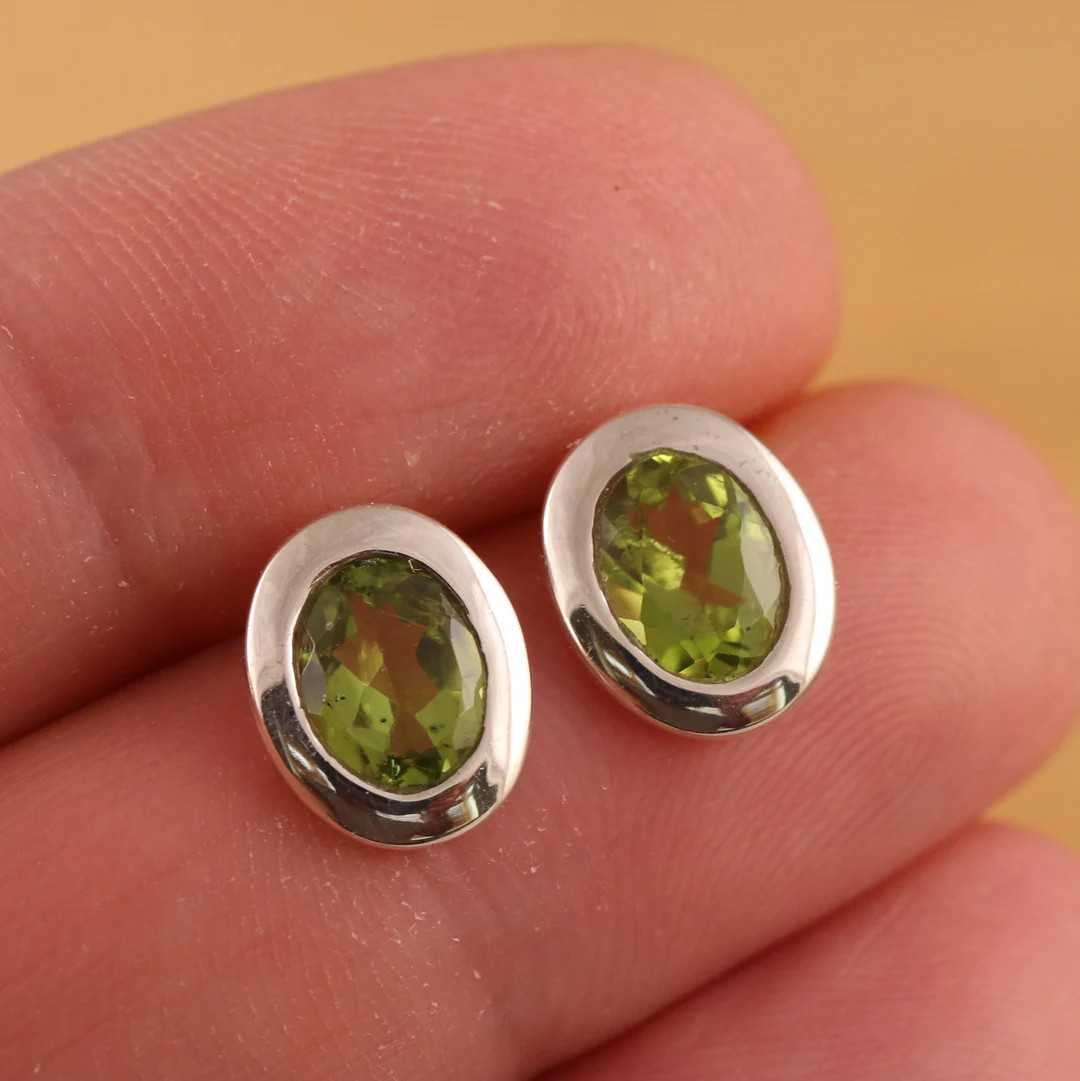 Natural Peridot 925 Sterling Silver Oval Stud Earrings Gift Boxed | Etsy (US)