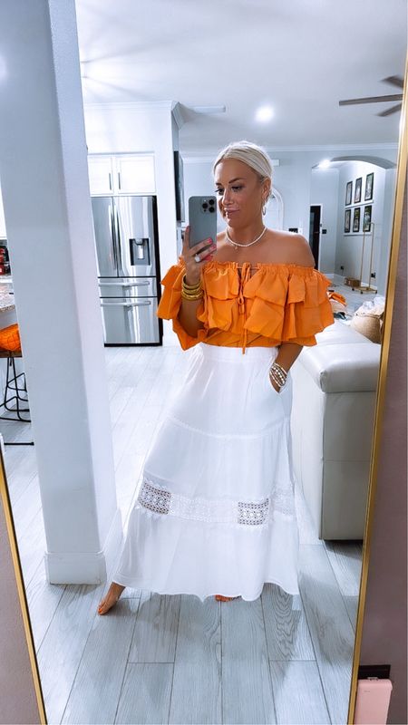 Amazon ruffle top and lace maxi skirt - size medium 

#LTKStyleTip #LTKSaleAlert #LTKTravel