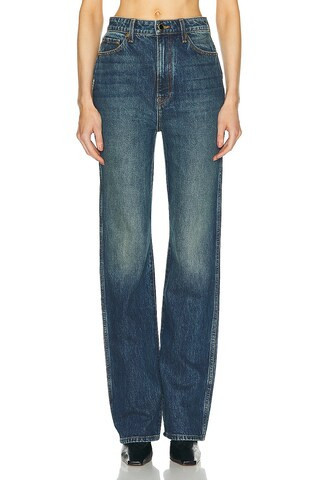 KHAITE Danielle Straight Leg Jeans in Denim-Dark | FWRD 
