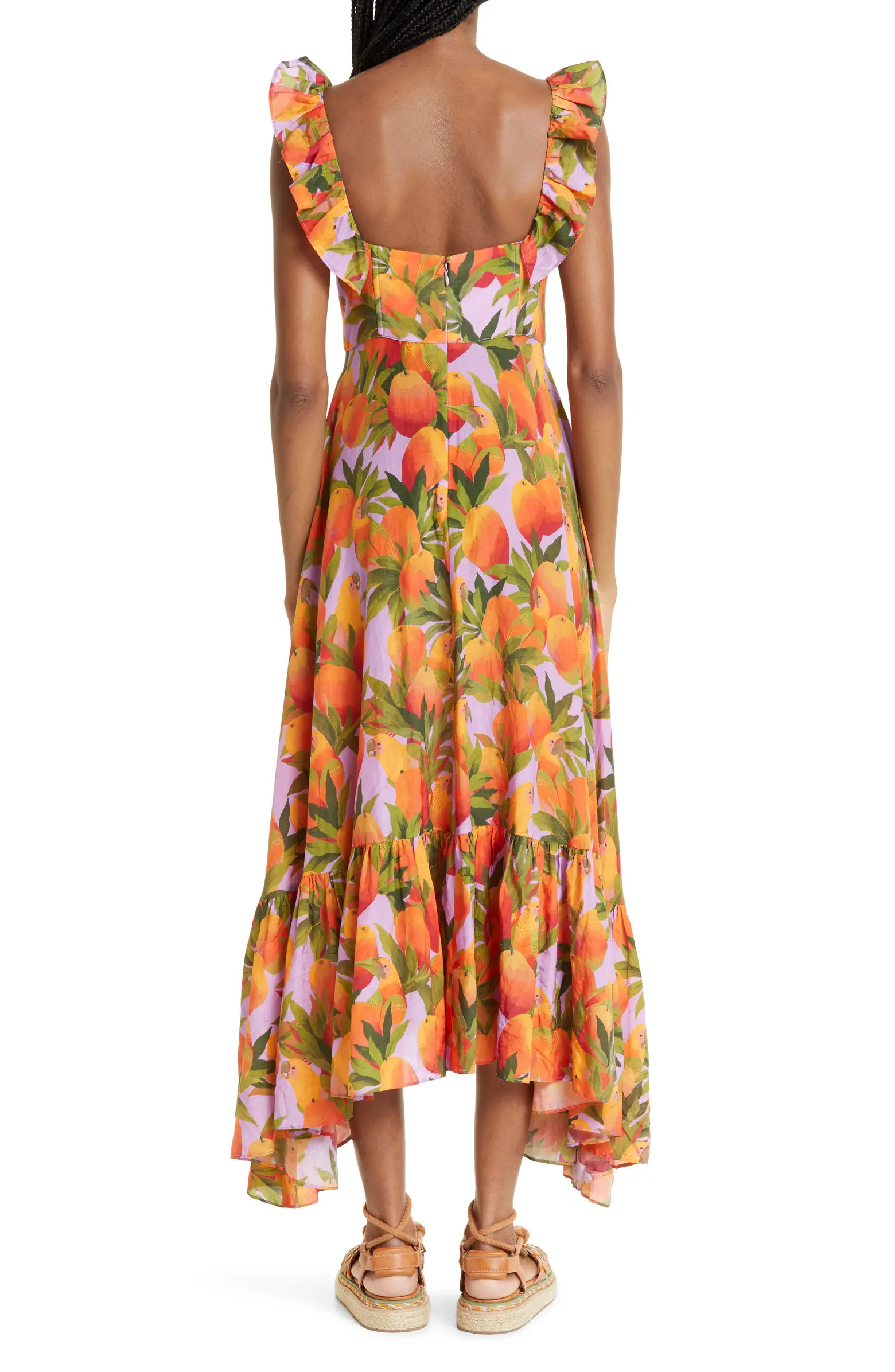 Mango Macaws Ruffle Cotton Blend Maxi Dress | Nordstrom