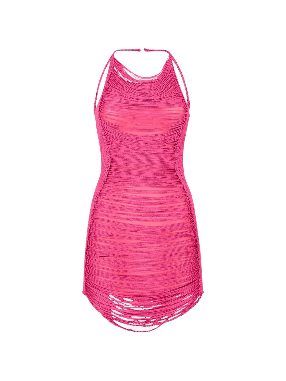 The Attico fringe-detail halterneck mini dress - Pink | Farfetch Global