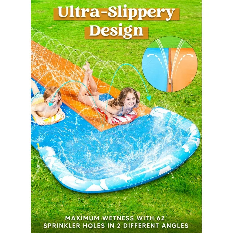 Syncfun 22.5ft Water Slides and 2 Bodyboards, Lawn Backyard Waterslides Water Toy with Build Spri... | Walmart (US)