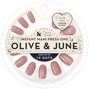 Olive & June Press-On Nails, Avery Woods Chrome Glazed, Short Round | Amazon (US)
