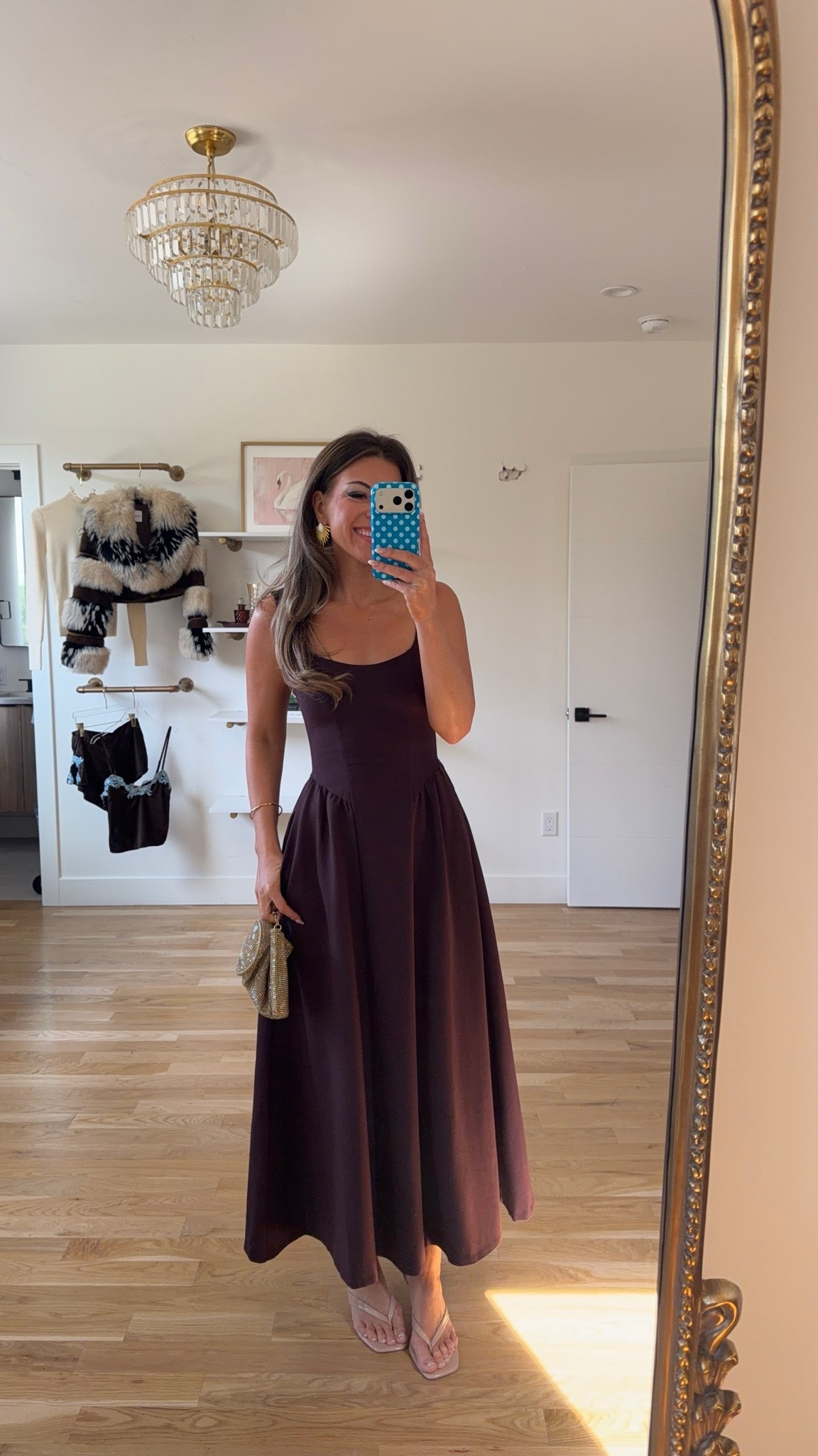 brown sleeveless maxi with a scoop neckline, fitted bodice, and full skirt wedding guest dress for fall and winter 🍂 

I'm 5'4 wearing my usual size small/2

Fall wedding guest dresses, wedding guest dresses, cocktail dresses, semi-formal dresses, black tie wedding guest dresses, destination wedding guest dresses, garden party dresses, wedding guest outfit ideas