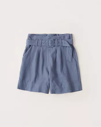 Belted Linen-Blend Shorts | Abercrombie & Fitch (US)