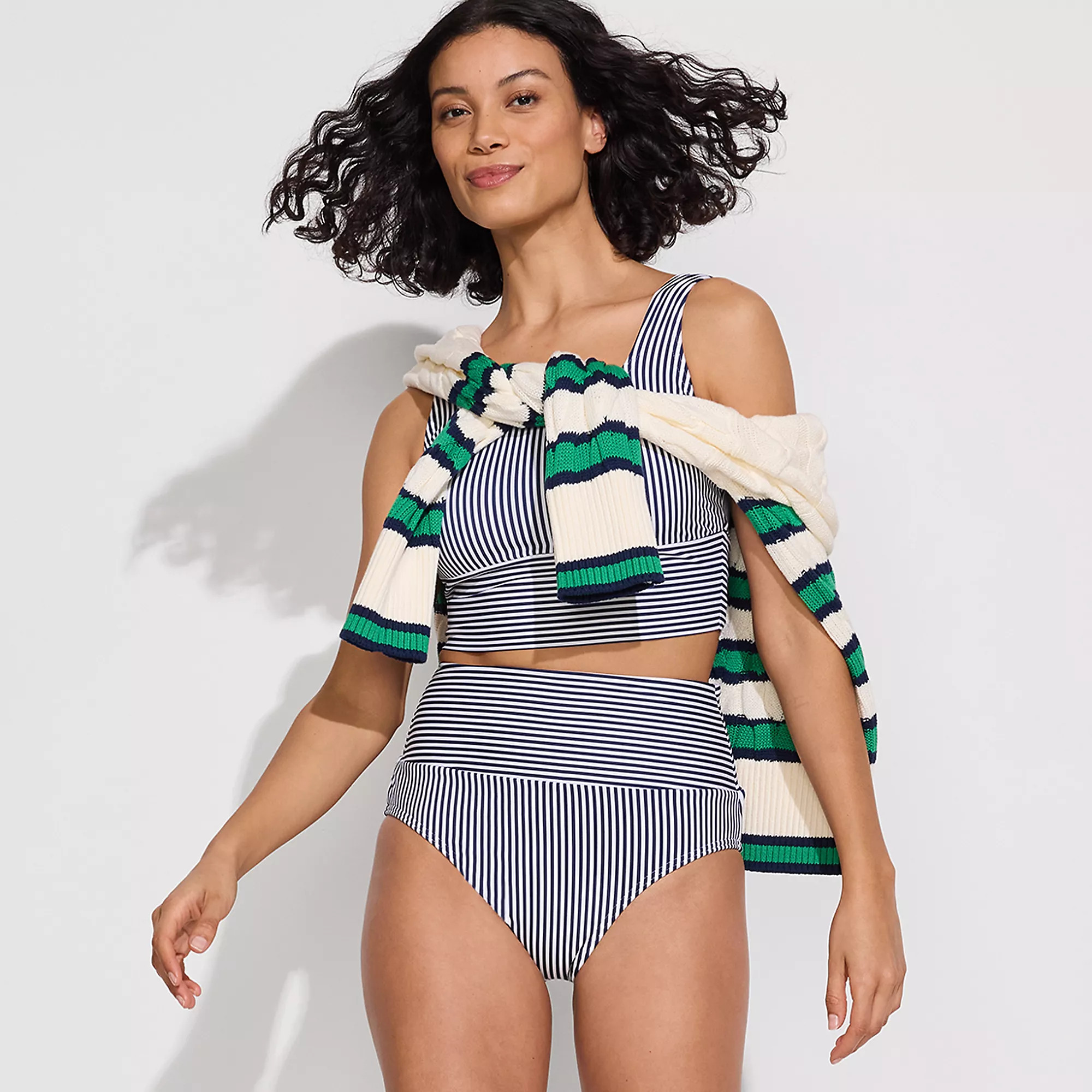Women's Tugless Midkini Top and High Waisted Bottom Swimsuit Set | Lands' End (US)