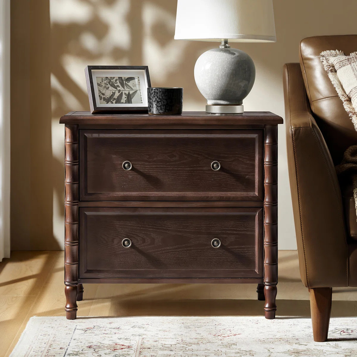 Lucious Transitional 26''W 2-Drawer Spindle End Table with Charging Station and Simple Assembly | Wayfair North America