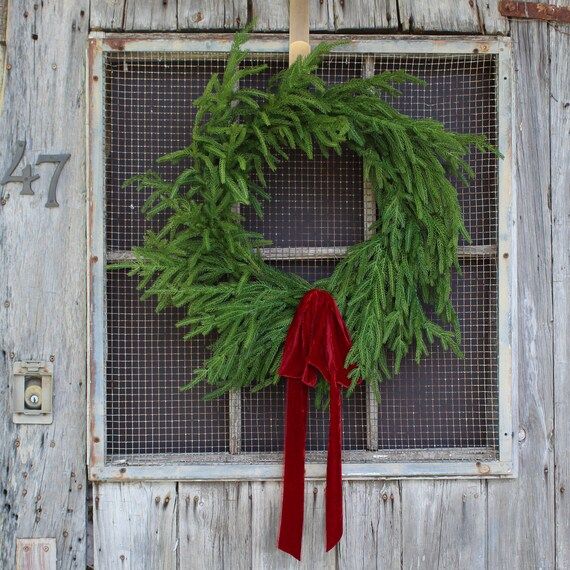 Real Touch Norfolk Pine Front Door Christmas Holiday Winter Wreath | Etsy (US)