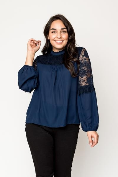 Cyndi Spivey Lace Mix Blouson Sleeve Top | Gibson