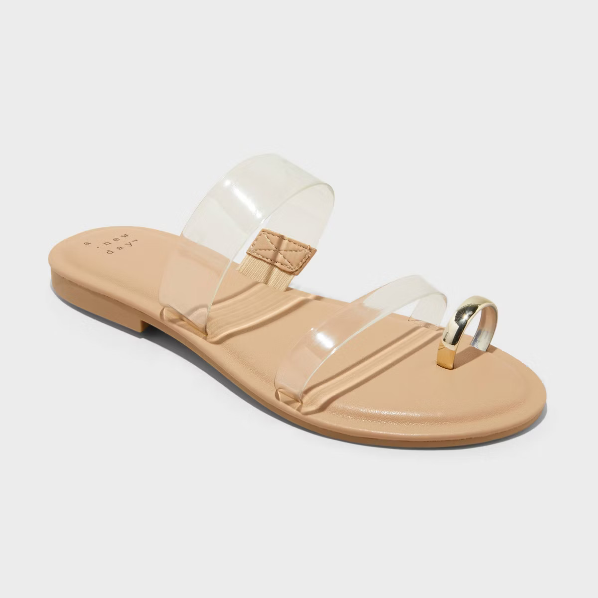 Women's Honey Metal Toe Loop Double Band Slide Sandals with Memory Foam Insole - A New Day™ Tan | Target