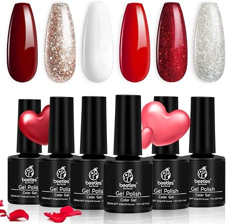 Beetles Candy Cane Gel Nail Polish Set - 6 Colors Glitter Burgundy Red Sparkle Gel Polish Kit Sno... | Amazon (US)