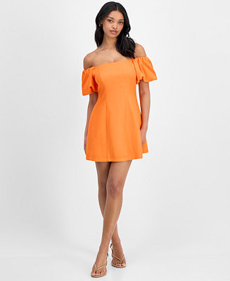 Bar III Women's Off-The-Shoulder Balloon-Sleeve A-Line Dress, Exclusively at Macy's - Macy's | Macy's