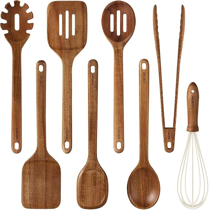 CAROTE Wooden kitchen Utensils Set, Acacia Wood 8pcs Cooking Utensil Set for Nonstick Cookware, L... | Amazon (US)