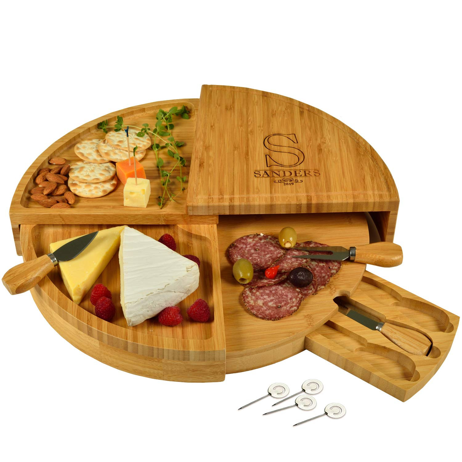 Picnic at Ascot Delux Custom Engraved Bamboo Cheese/Charcuterie Cutting Board - Patented Design -... | Amazon (US)