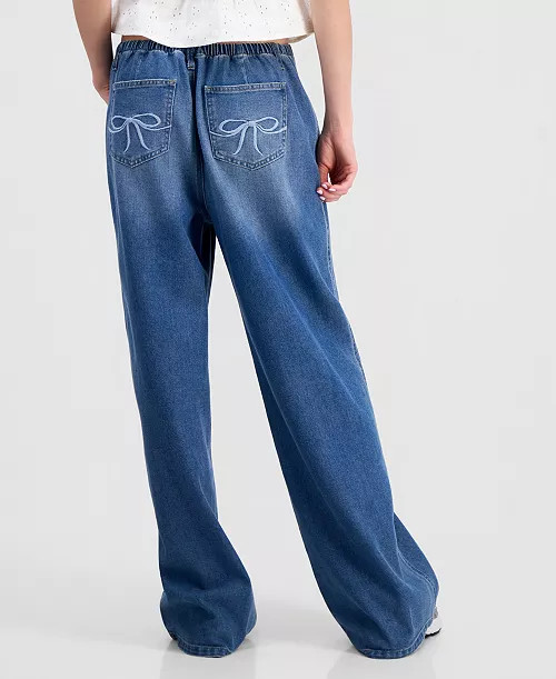 Juniors' Embroidered Drawstring Jeans | Macy's