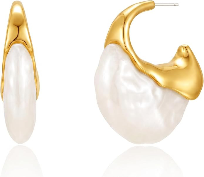 Chunky Vintage Earrings for Women - 14K Gold Plated Textured Design Earrings, Hypoallergenic Resi... | Amazon (US)