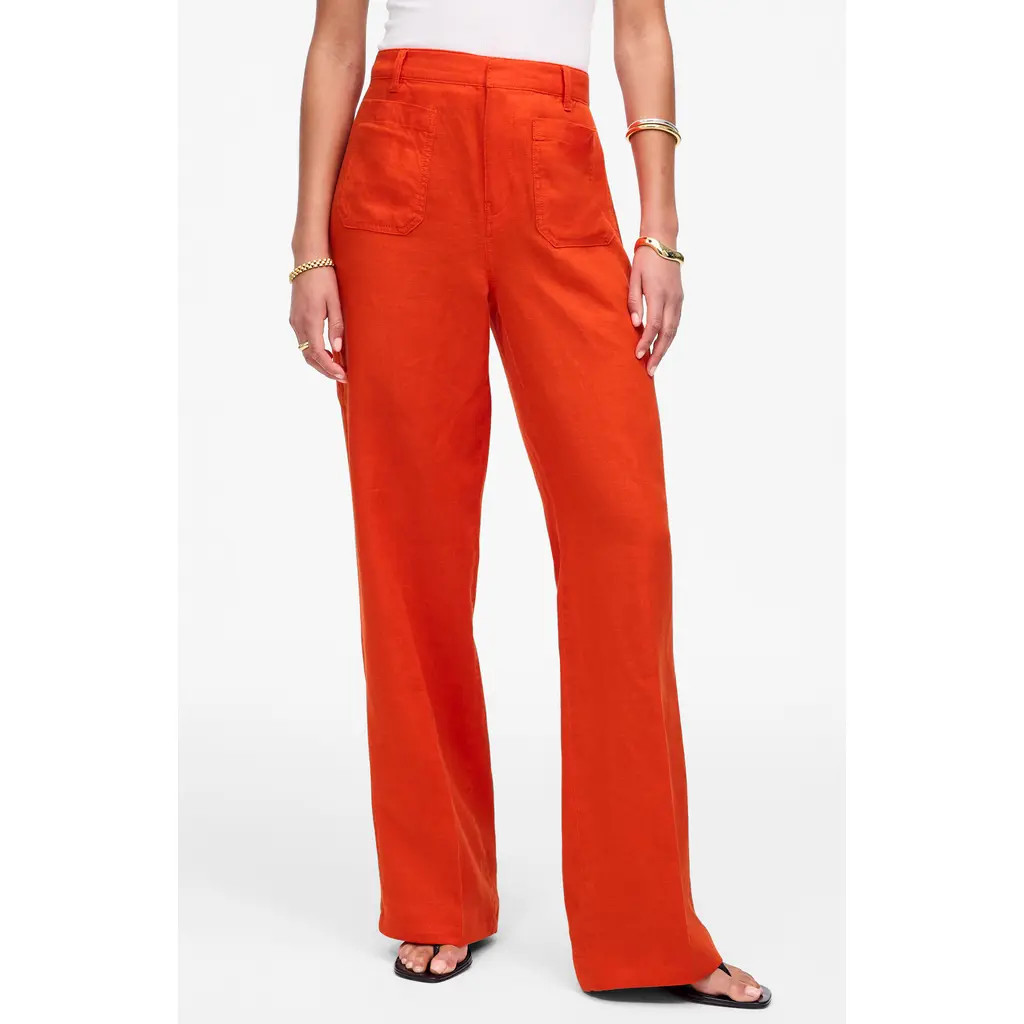 Madewell Patch Pocket Linen Flare Pants in Bright Flame at Nordstrom Rack, Size 12 | Nordstrom Rack