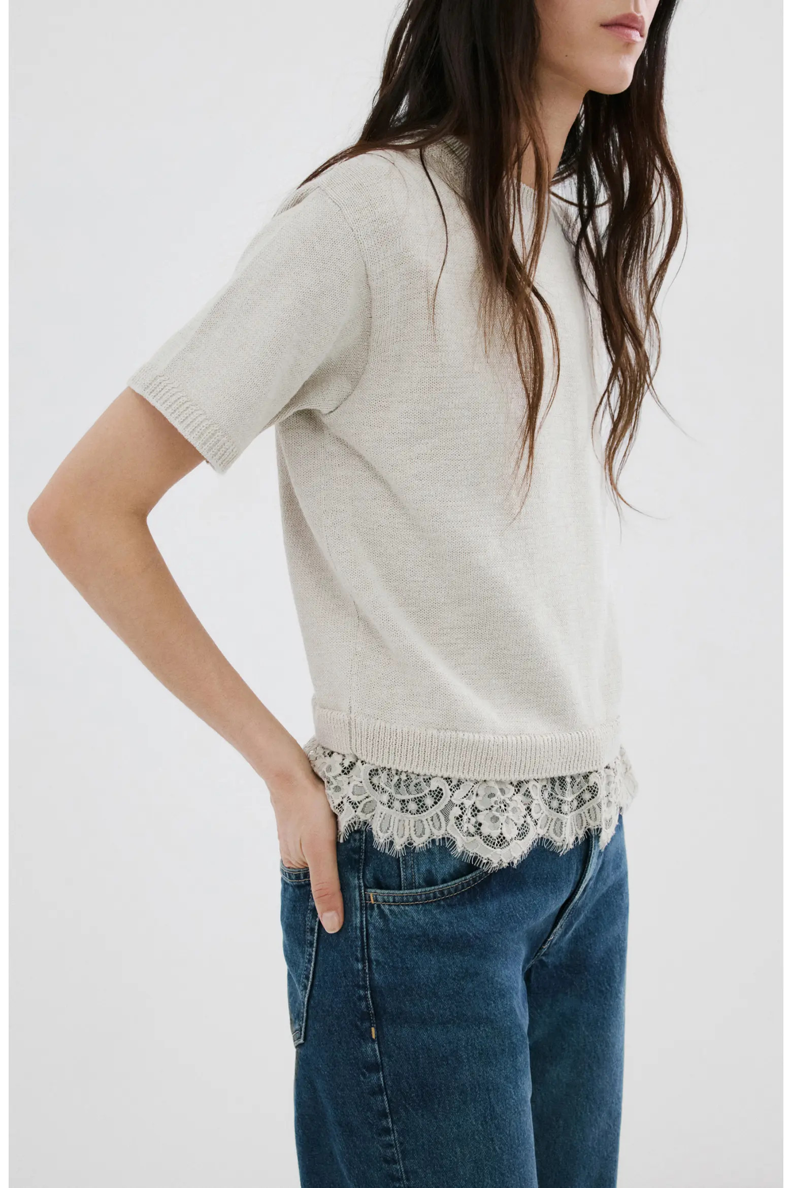 Lace Trim Short Sleeve Sweater (Women) | Nordstrom | Nordstrom