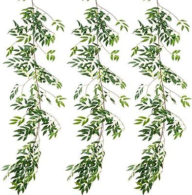ANPHSIN 3 Pack (16.8ft) Artificial Willow Leaves Vines Twigs- Fake Silk Hanging Willow Plant Gree... | Amazon (US)