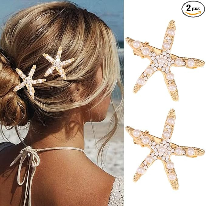 CAKURE Starfish Hair Clips Gold Metal Sea Star Hair Barrettes Cute Pearl Side Hair Pins Beach Hai... | Amazon (US)