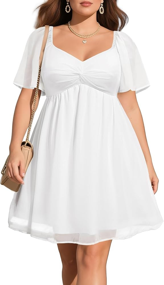 Pinup Fashion Women Graduation Dress Plus Size - Homecoming Sweetheart Neckline Chiffon A-Line Sh... | Amazon (US)