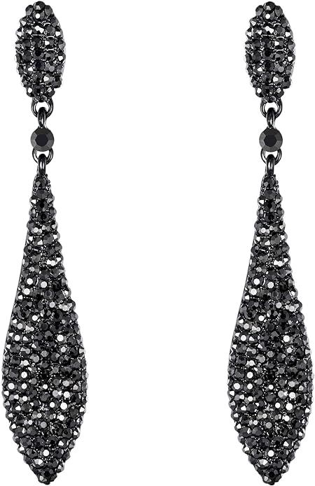 EVER FAITH Women's Austrian Crystal Double Waterdrop Pierced Dangle Earrings | Amazon (US)