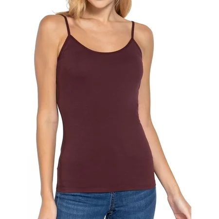 Juniors Solid Plain Adjustable Spaghetti Strap Layering Cropped Camisole Tank Top (Maroon S) | Walmart (US)