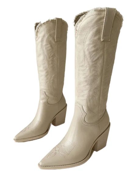 'Lesley' Cream Canvas & Leather Cowboy Boots | Goodnight Macaroon