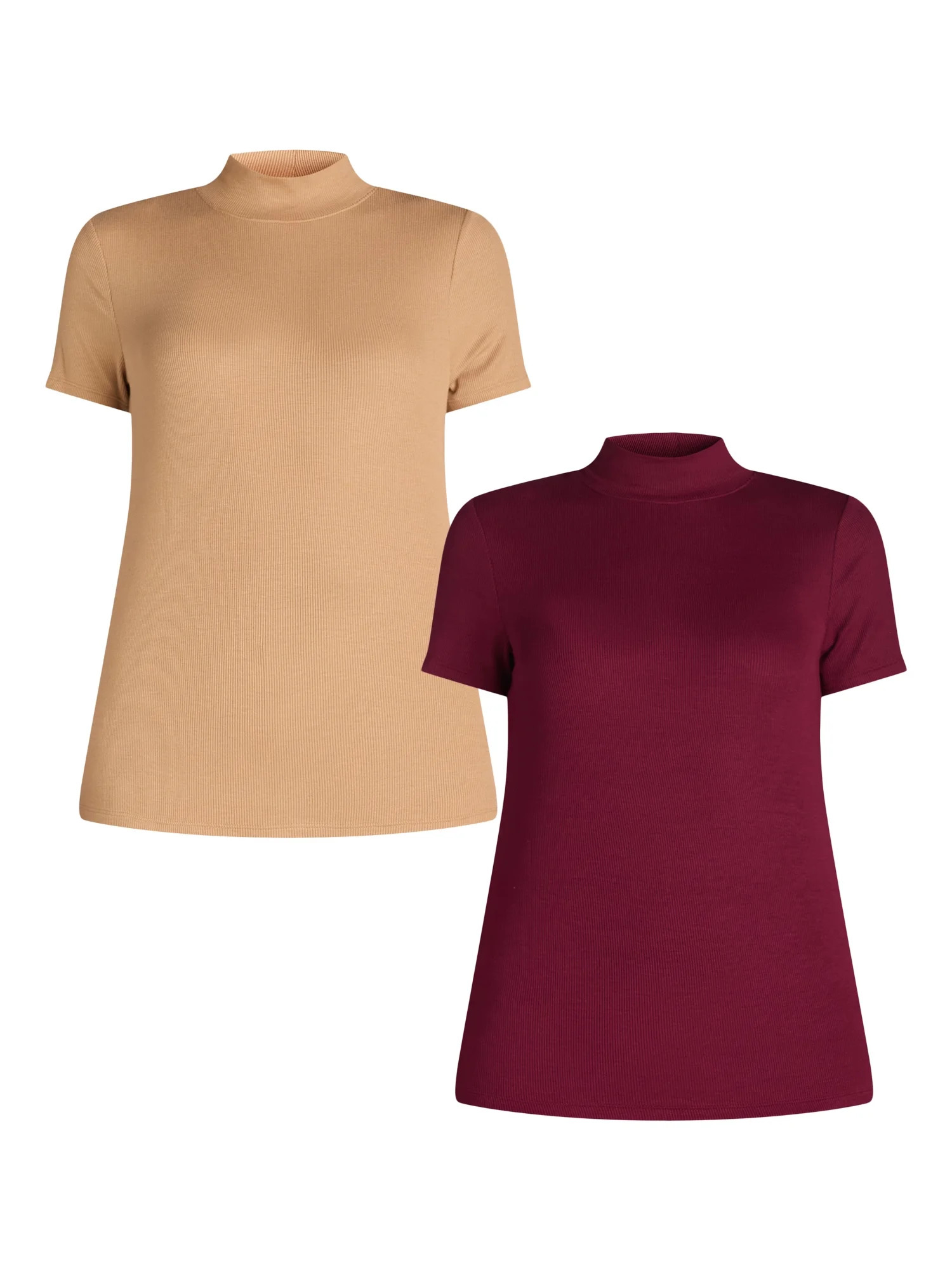 Time and Tru Women's Mock Neck Top with Short Sleeves, 2-Pack, Sizes XS-XXXL | Walmart (US)