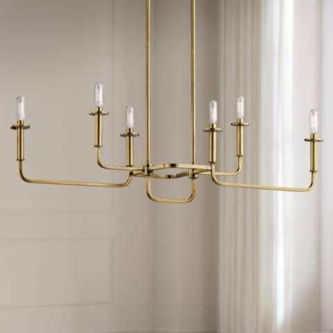 Kichler Alden 38 1/2" Wide Brass 6-Light Linear Candelabra Chandelier - #1W564 | Lamps Plus | Lamps Plus