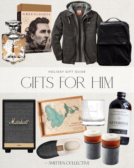 Gifts for him include Lulu backpack, men’s coat, Greenlights by Matthew Mccaunaughey, Old Fashion cocktail mix, tray, map glass, speaker, slippers, beer mugs, and Atlas crystal whiskey decanter.

Gifts for him, gifts for dad, gifts for husband, gift guide, Christmas gifts

#LTKGiftGuide #LTKHoliday #LTKSeasonal