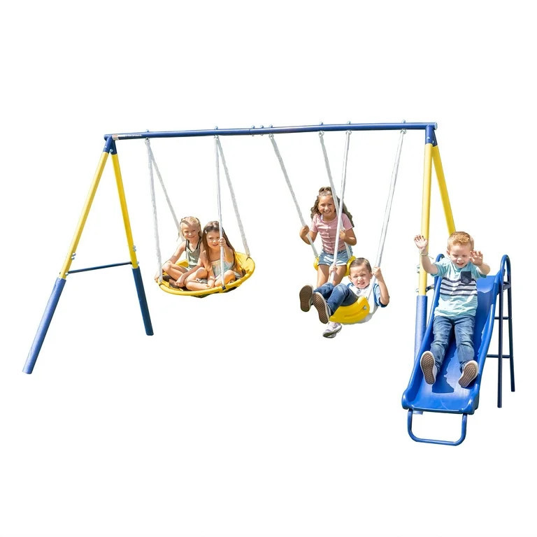Sportspower Super Saucer Metal Swing Set with 2 Swings, Saucer Swing and a 1pc Heavy Duty Slide | Walmart (US)