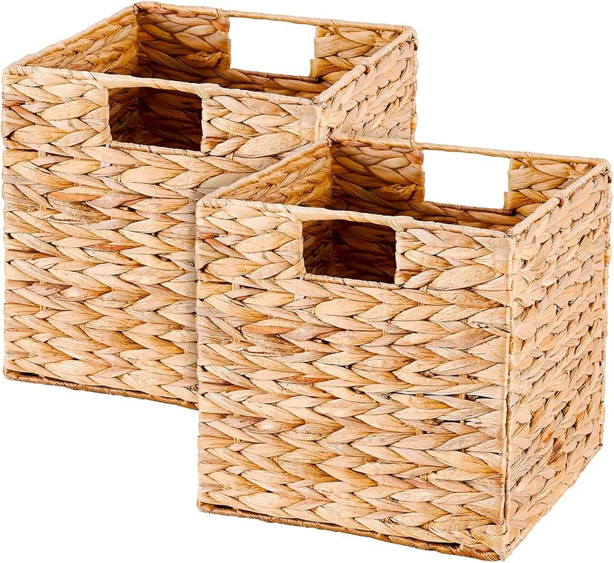 Wicker Storage Baskets 9x9in Foldable Handwoven Water Hyacinth Storage Baskets for Organizing Rus... | Amazon (US)