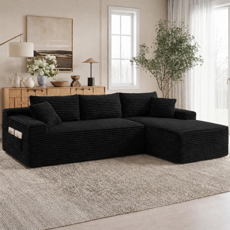Aukfa 95" Cloud Sectional Sofa Deep Seat Boneless Couch Modular L-Shaped Couch, Right Chaise Cord... | Walmart (US)