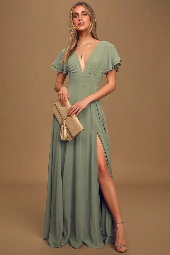 Promise Of Love Sage Brush Flutter Sleeve Maxi Dress | Lulus (US)