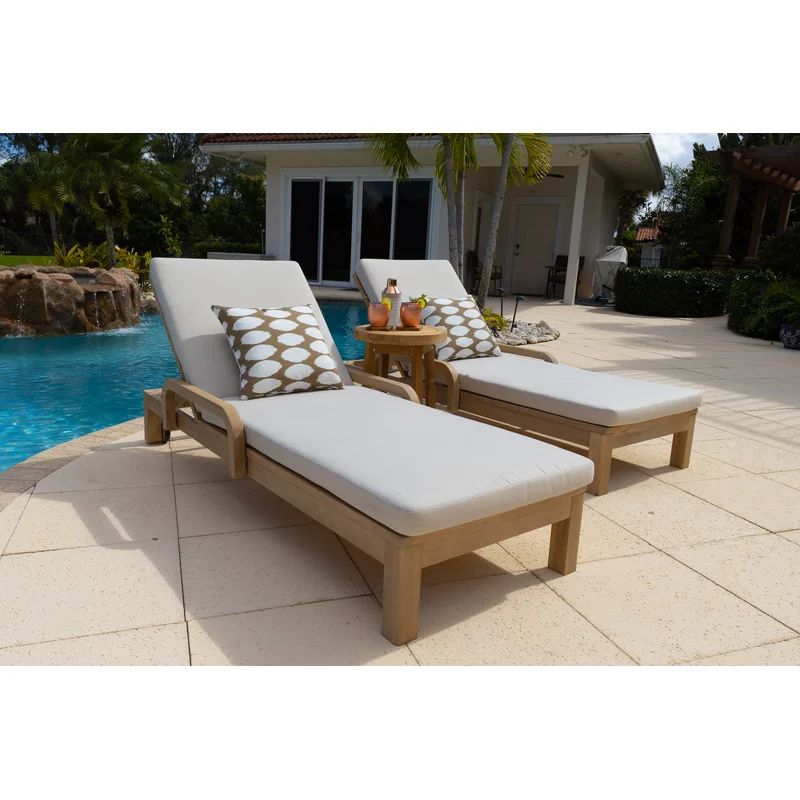 Darnasia 72.5'' Long Reclining Teak Single Chaise with Cushions and Table | Wayfair Professional