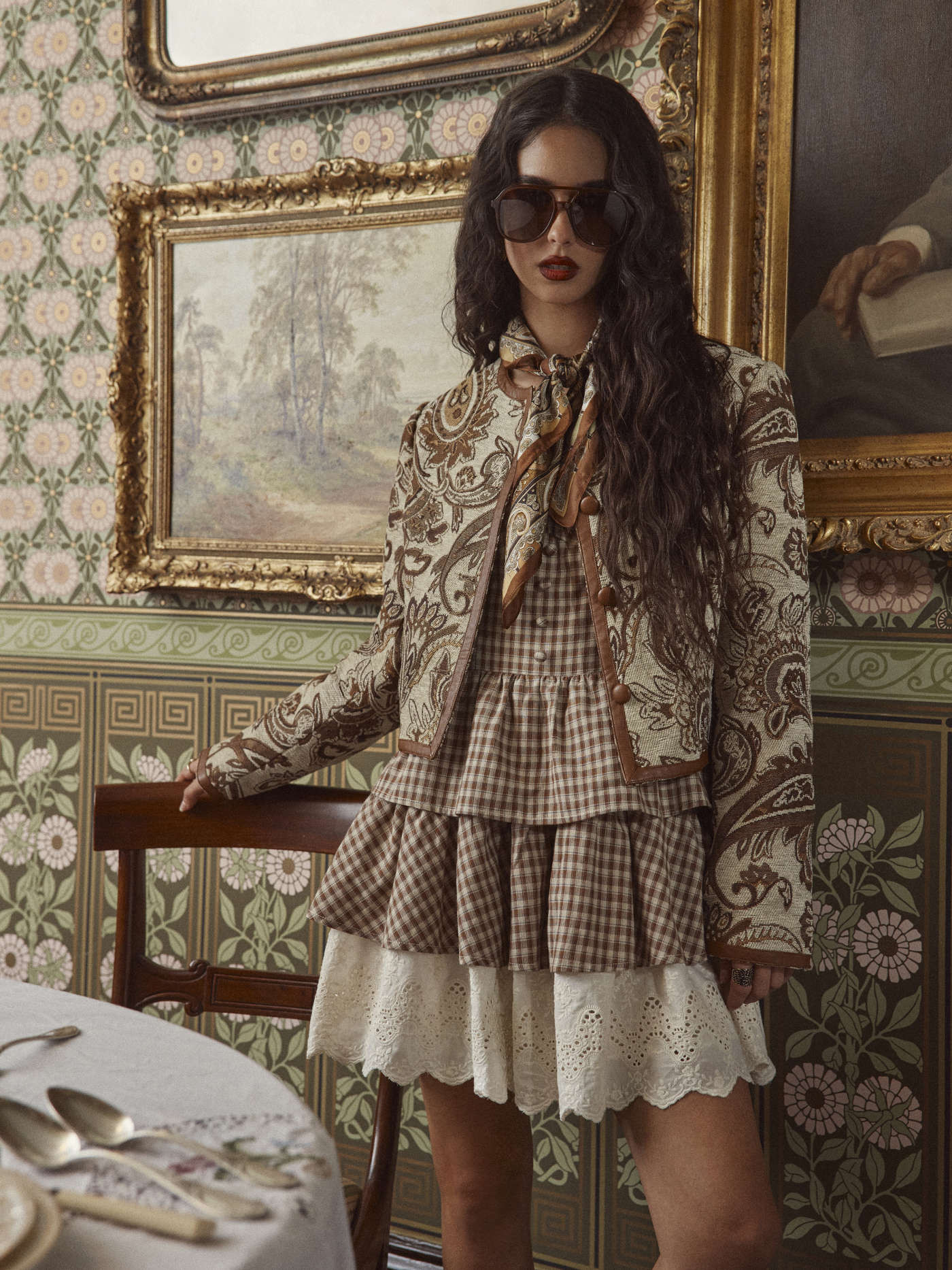 100% Cotton Check Lace Hem Layered Mini Dress | Cider