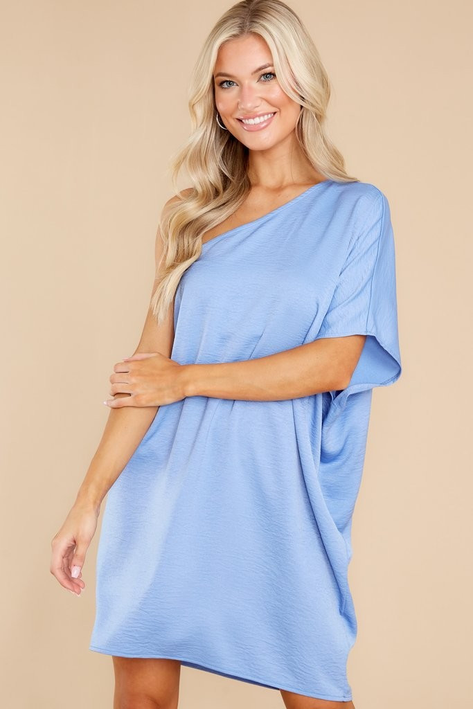 Sweet And Simple Vista Blue One Shoulder Dress | Red Dress 