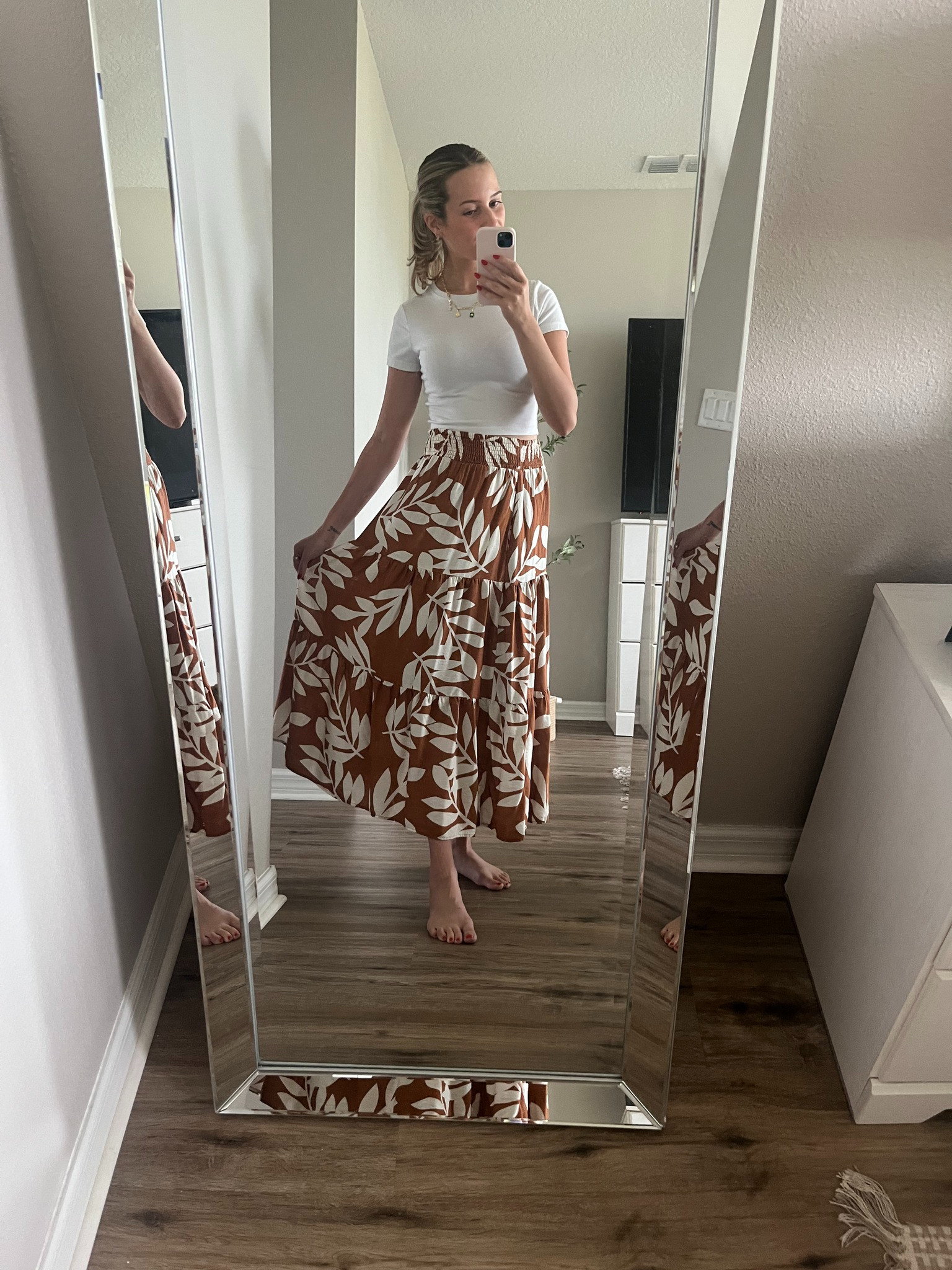 This skirt is perfect for vacation, family get-togethers, or brunch with the girls!
I’m wearing a size small in the floral khaki, but it comes in other gorgeous shades too! Amazon Fashion 

 