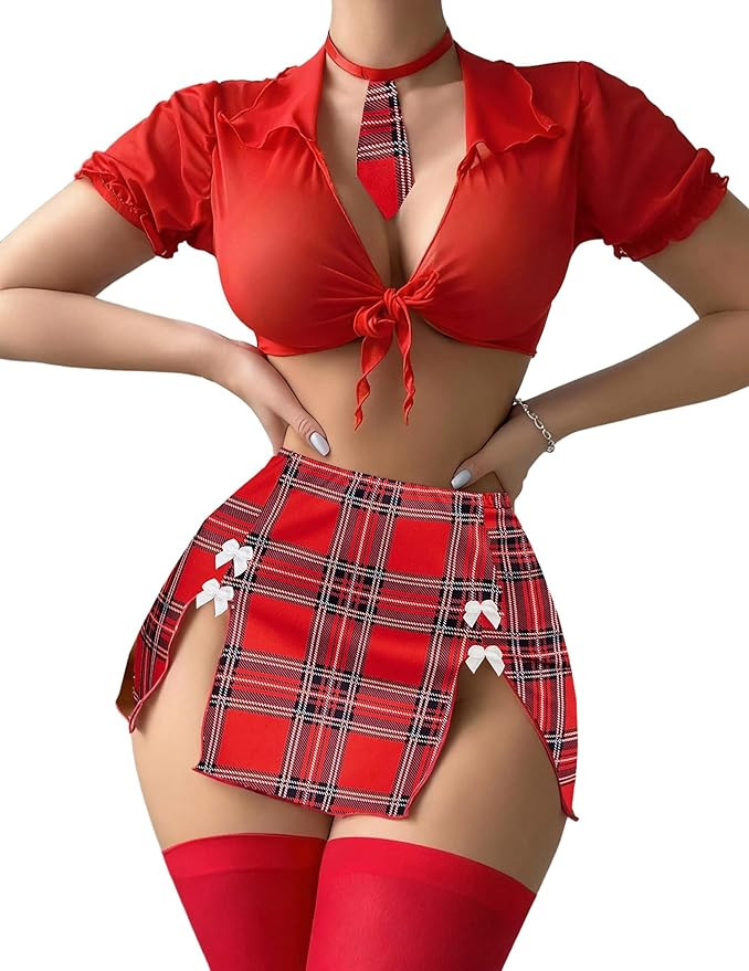 Avidlove Conjunto de lencería sexy para mujer, disfraz de colegiala de malla transparente y mini... | Amazon (US)
