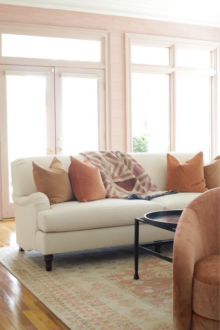 Fresh Living Room updates…. Featuring earthy pink velvet pillows and a soft gorgeous pink rug  

#LTKhome #LTKstyletip