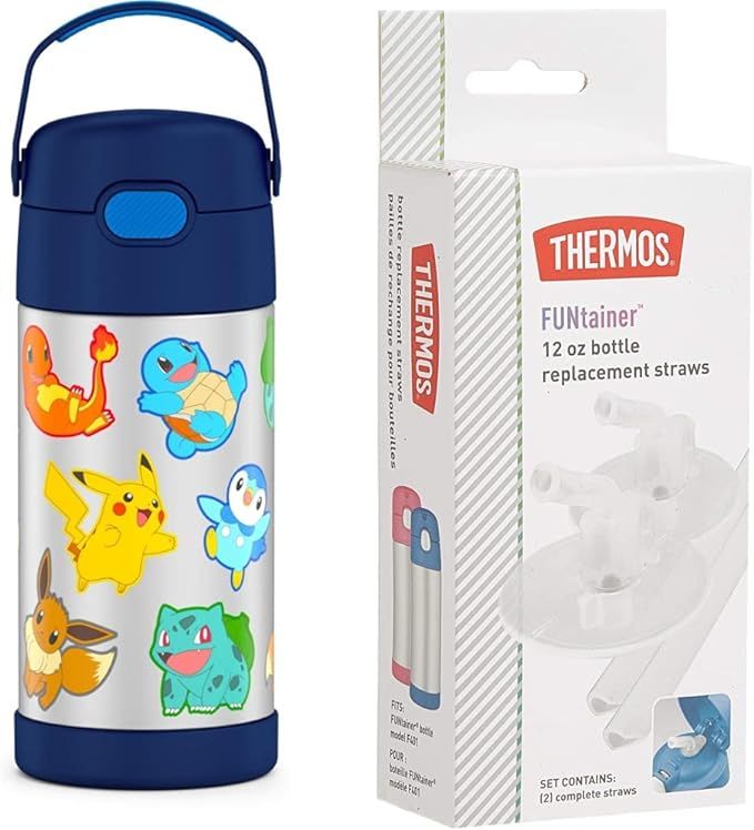 THERMOS FUNTAINER 12 Ounce Stainless Steel Vacuum Insulated Kids Straw Bottle, Pokemon and Thermo... | Amazon (US)