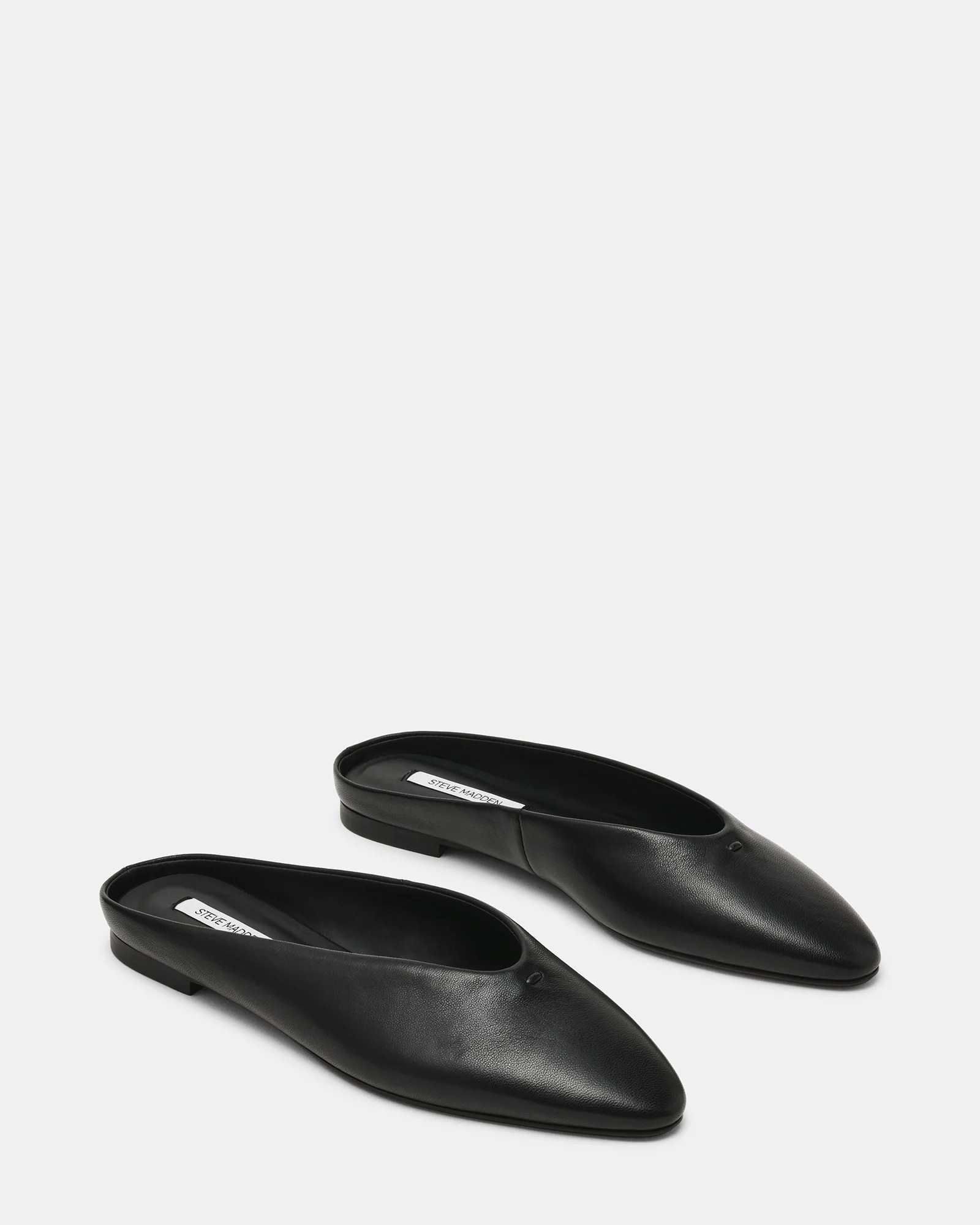 SHERMAN Black Leather Slip-On Mule Almond-Toe Women's Flat | Steve Madden (US)