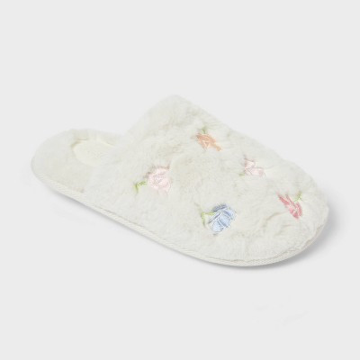 Kids' Embroidered Flower Slippers - Cat & Jack™ Ivory 13-1 | Target
