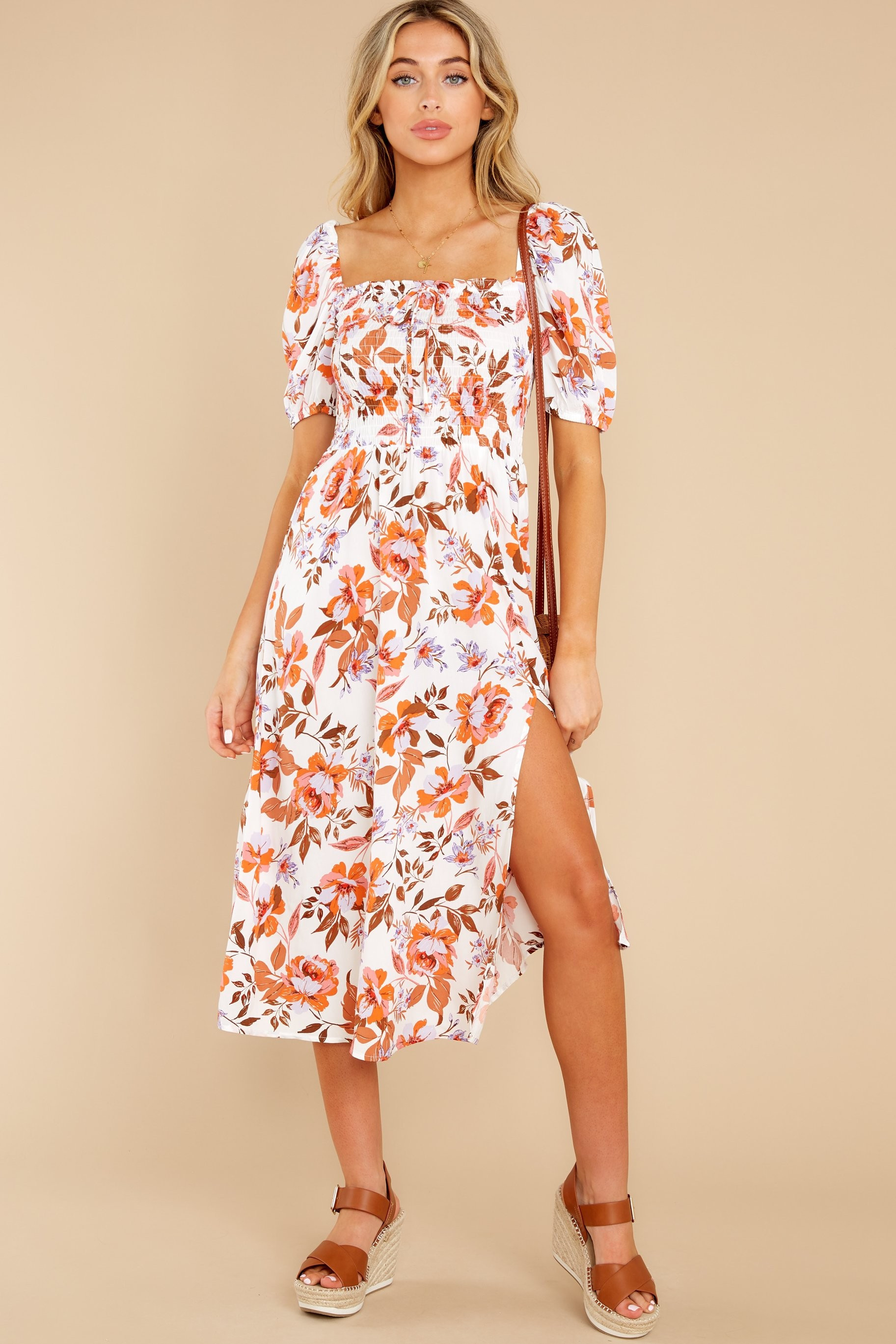 Hold The Drama White Floral Print Maxi Dress | Red Dress 