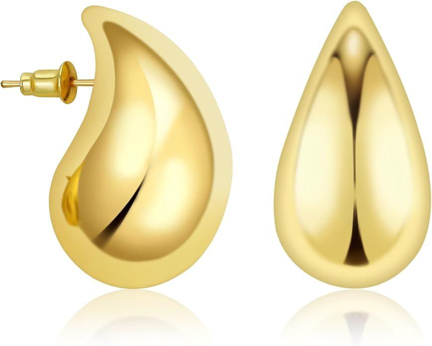 Tear Drop Earring Dupes Extra Large, Trendy Chunky Gold Hoop Earrings For Women Hypoallergenic Tr... | Amazon (US)