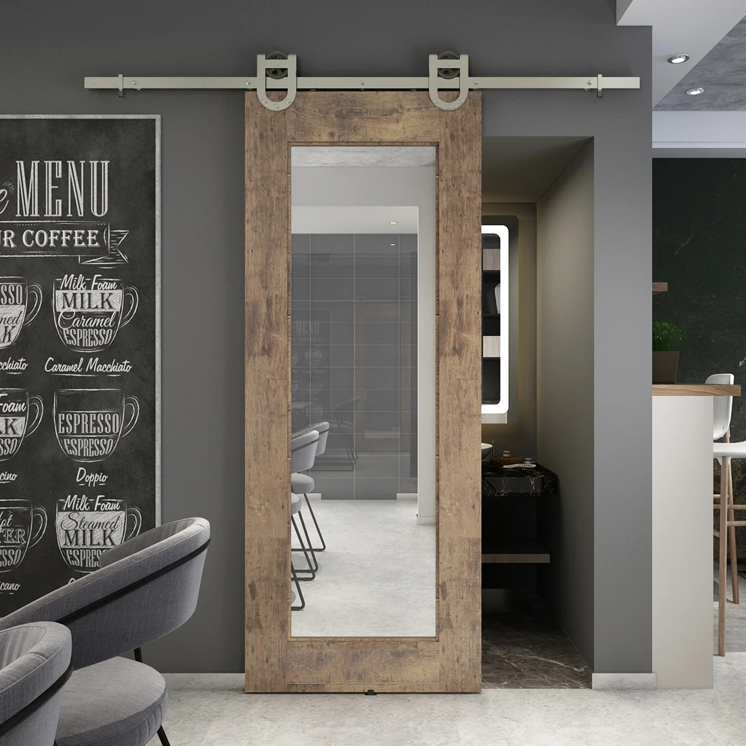 Reflex 84'' Solid Wood Mirrored Unfinished without Installation Hardware Kit Barn Door | Wayfair North America