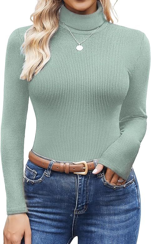 Ekouaer Women's Turtleneck Shirts Long Sleeves Sweater Ribbed Knit Tops Thermal Undershirts Light... | Amazon (US)